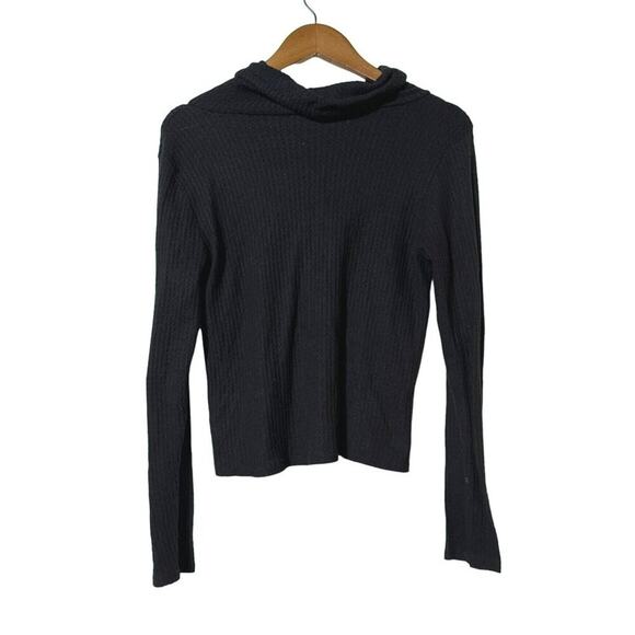 Paper Crane Shirt Medium Waffle Knit Drawstring Neck Waffle Long Sleeve Black - Picture 4 of 7